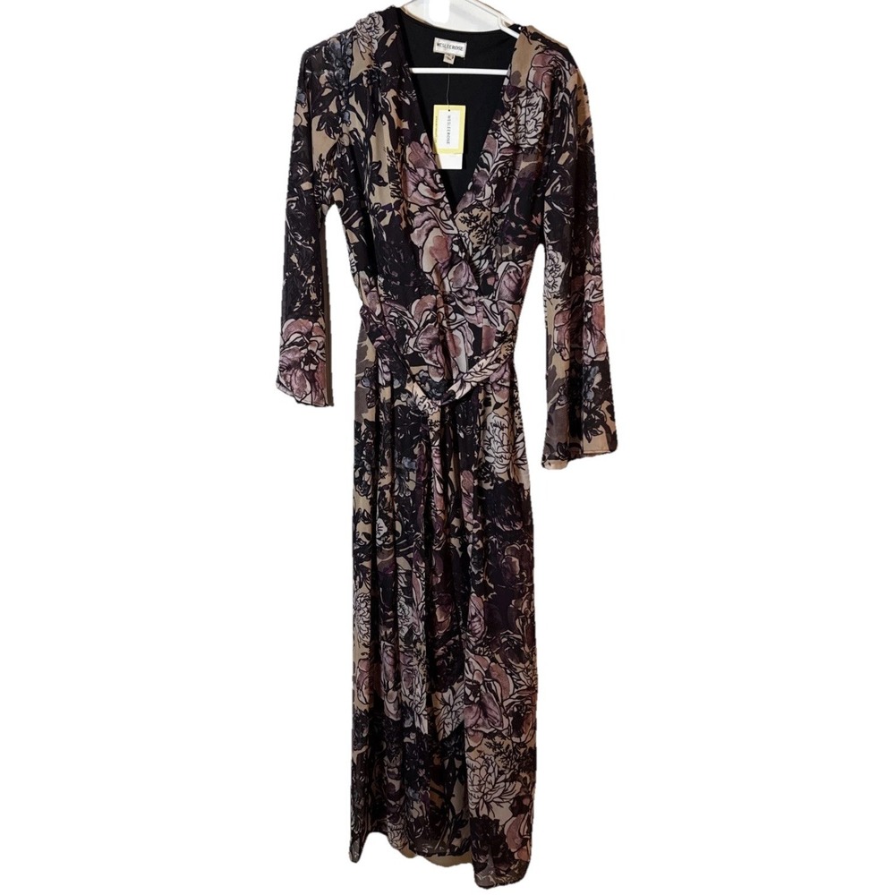 Weslee Rose Floral Wrap Dress Womens Size 6 NWT Long Sleeve‎ Midi Tie Waist $89